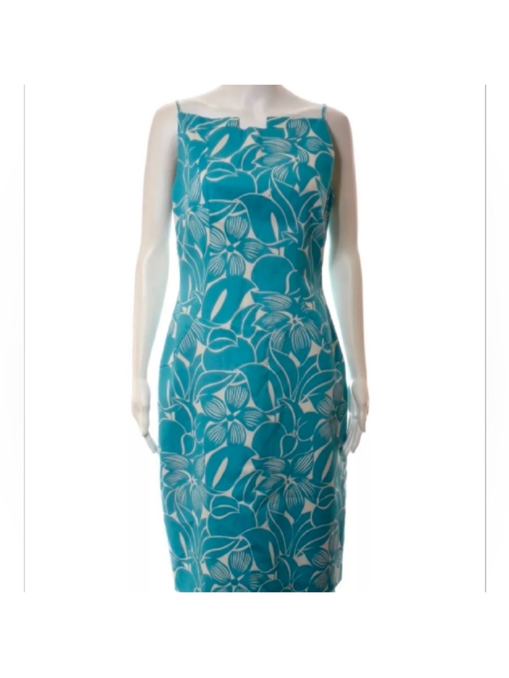 David Meister Turquoise Floral Sheath Midi Dress